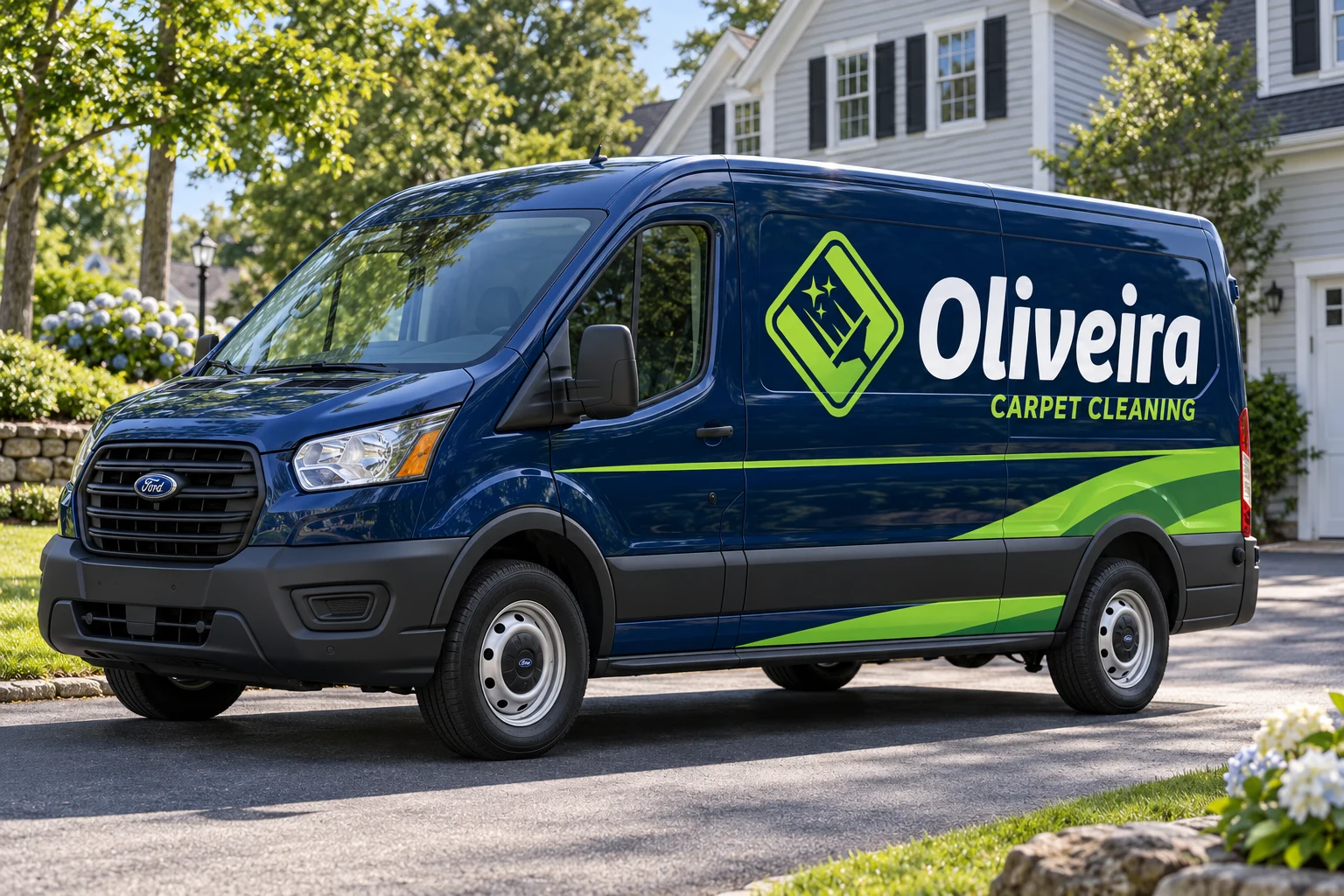 Illustration of an Oliveira Carpet Cleaning branded van